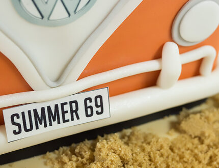 Close up of camper van cake