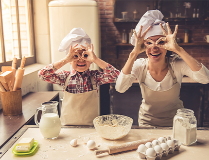 Baking with kid on glasses